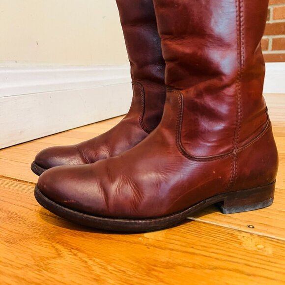 Frye Melissa Button Western Equestrian Mahogany Cognac Redwood 16" Tall - Picture 7 of 16